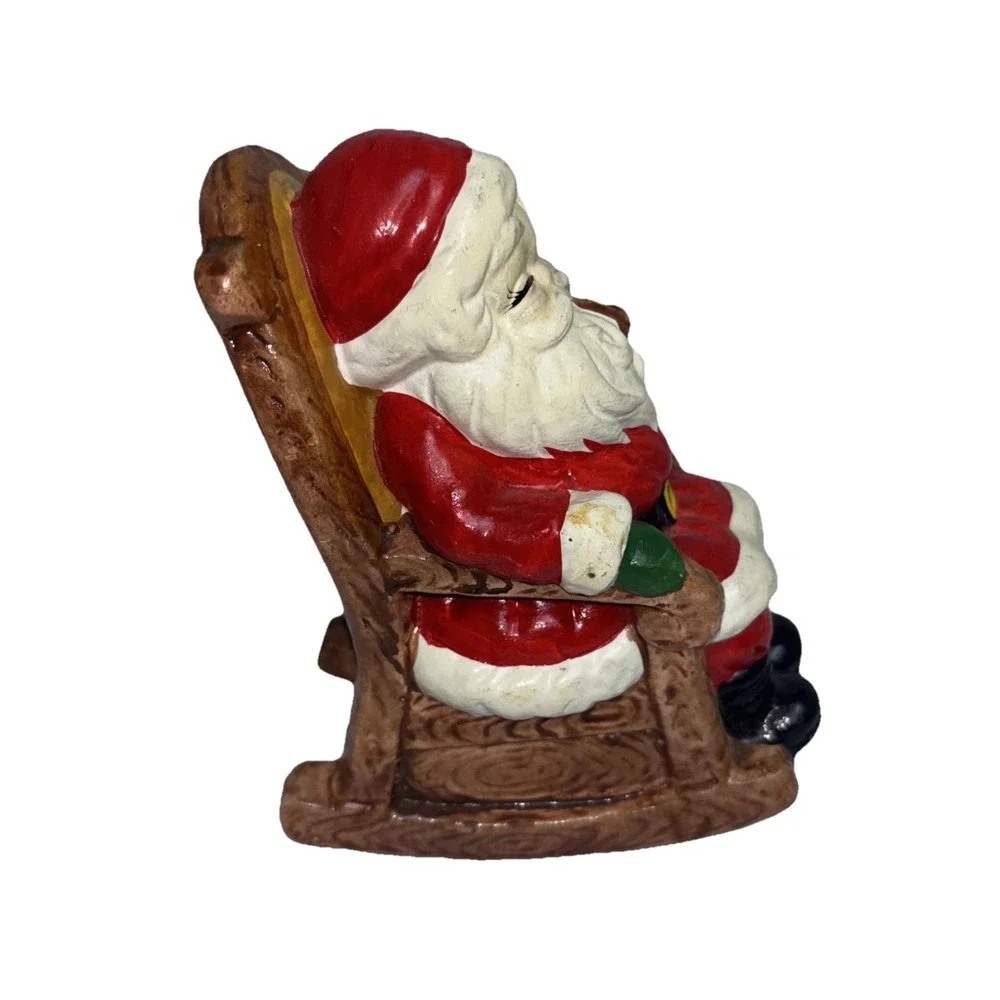 Vintage Santa Claus Coin Bank Figurine Rocking Chair, Pipe  Chalkware Ceramic